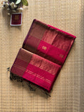 Magenta Dark Pink Maheshwari silk and cotton Lotus Butta Saree