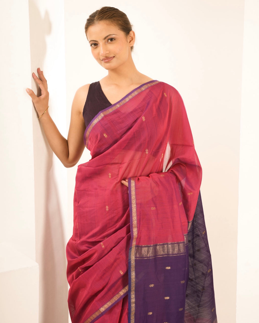 Chameli Pink Purple Maheshwari Handloom Saree