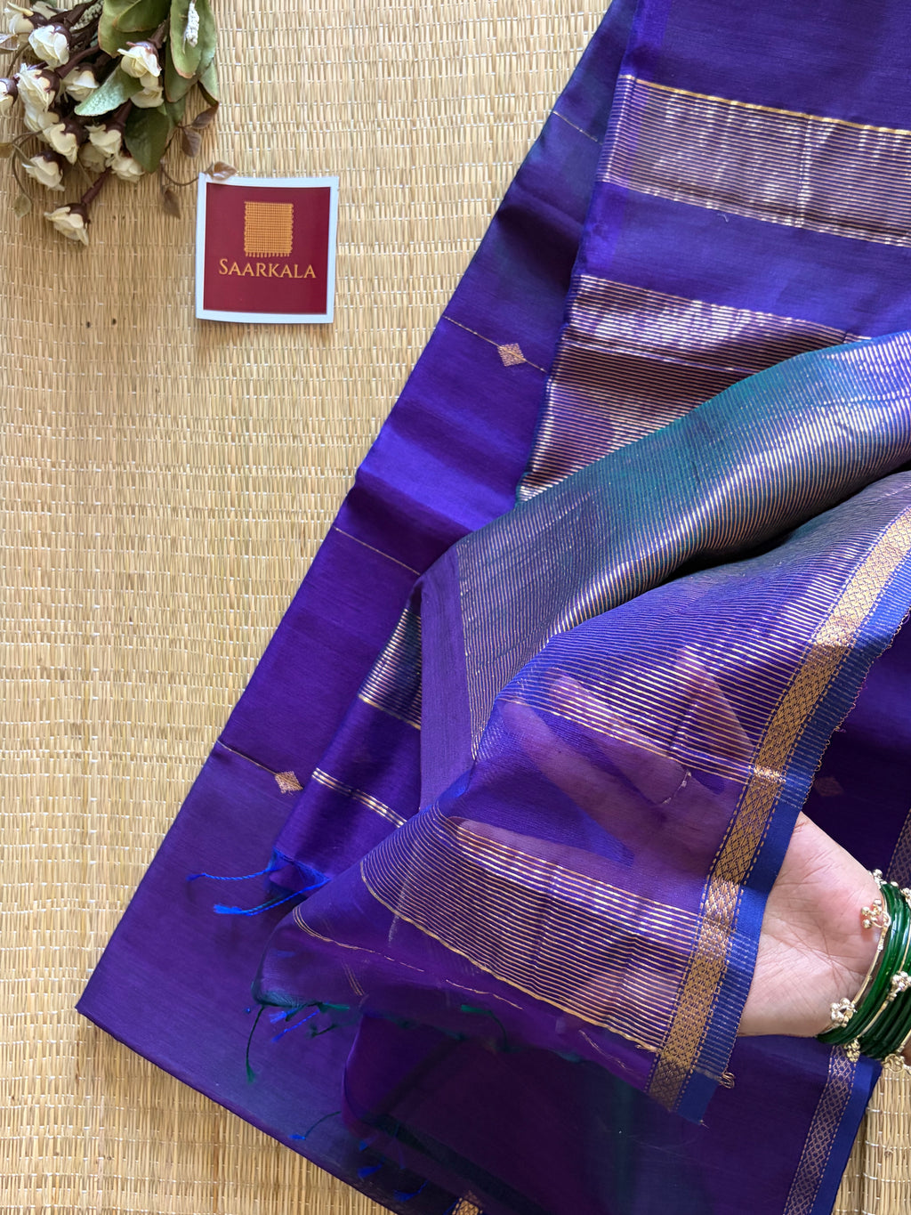 Violet Purple Dual tone Shaded Maheshwari Handloom Silk Cotton Saree
