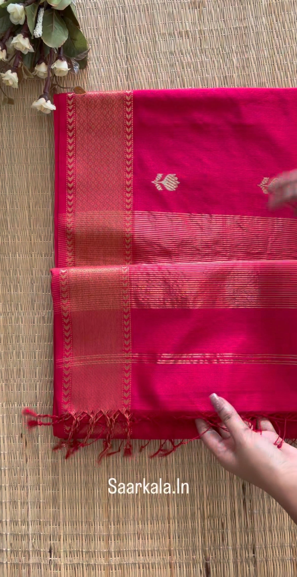 Pink Rani Lotus Maheshwari silk and cotton Saree