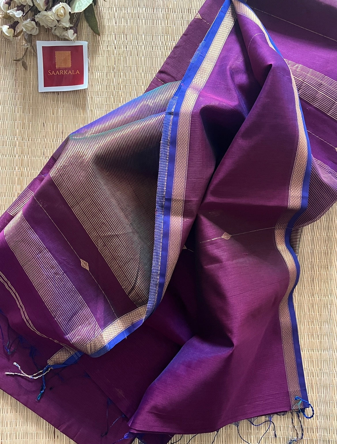 Kalyani Dual tone Purple Maheshwari Handloom Saree