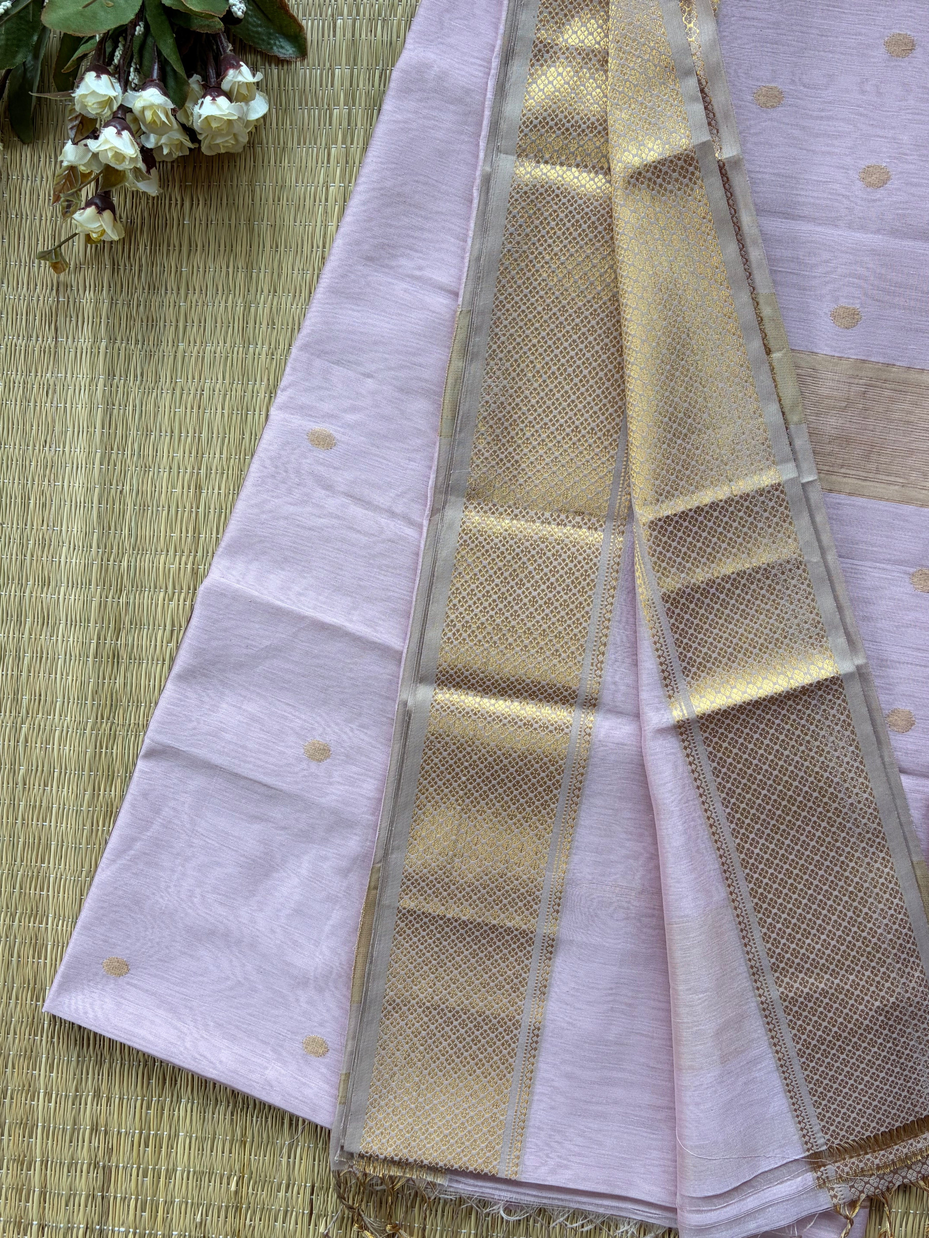Sikka Lilac Maheshwari Handloom Saree