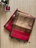 Red kosa Maheshwari silk by cotton handloom saree