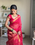 Pink Checks Maheshwari Handloom Silk & Cotton Saree