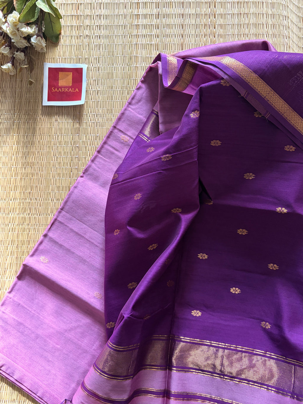 Malayi Lilac Light Purple Maheshwari Handwoven Saree