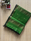 Hariyali self Green Maheshwari Handwoven Saree with Gold Zari Border