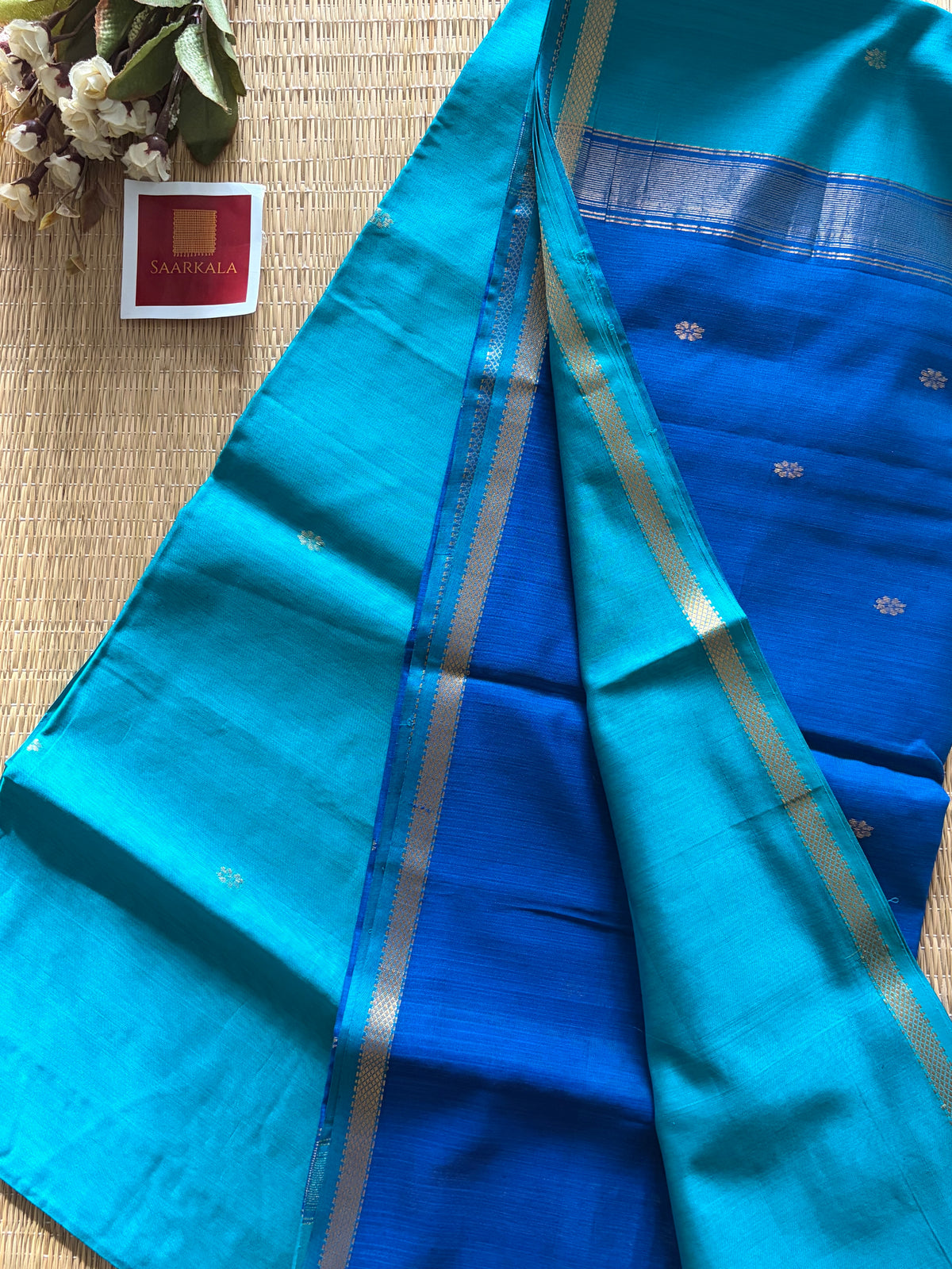 Malayi Rama Blue Maheshwari Handwoven Saree