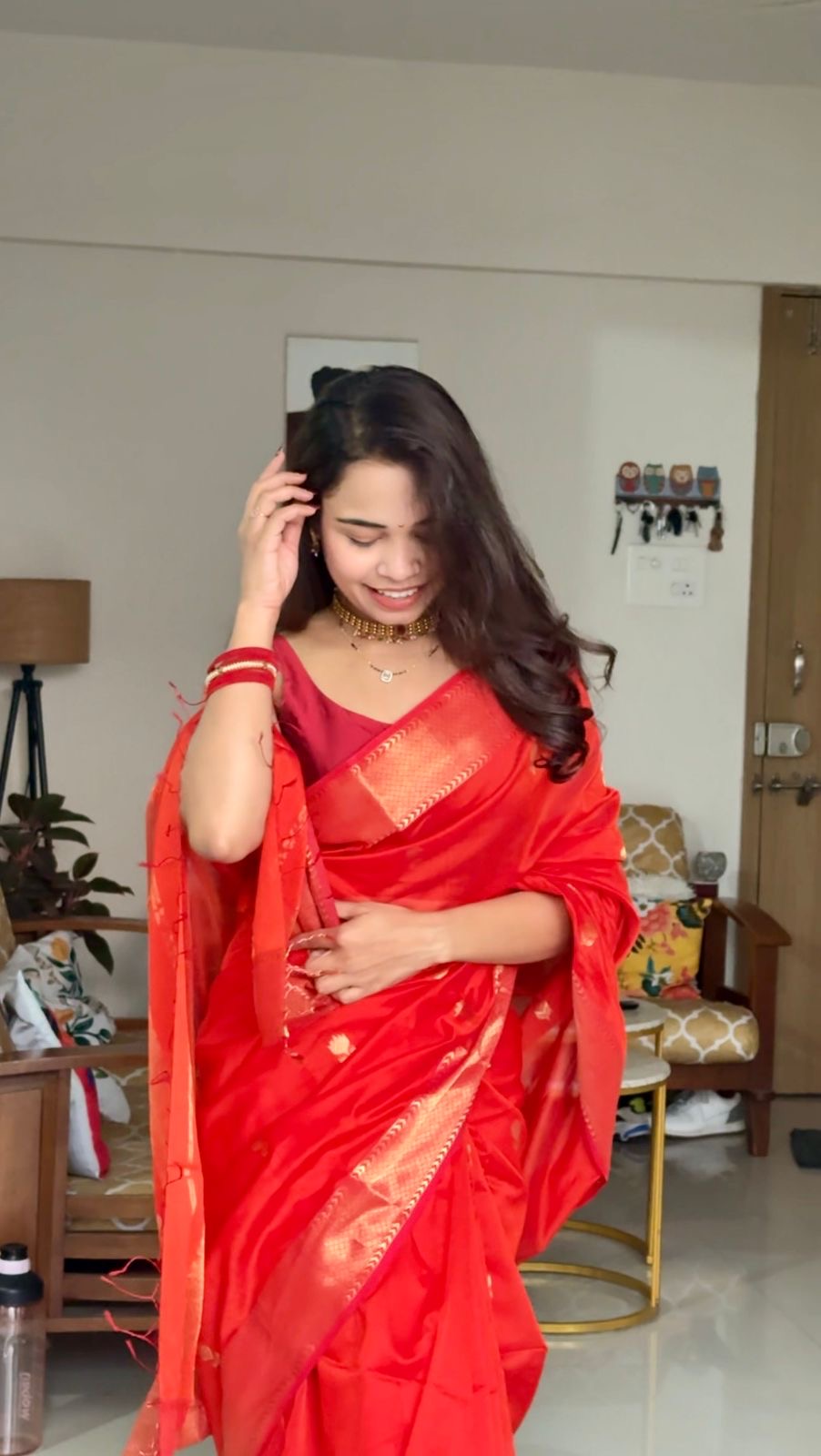 Lotus Orange Maheshwari Handloom Saree