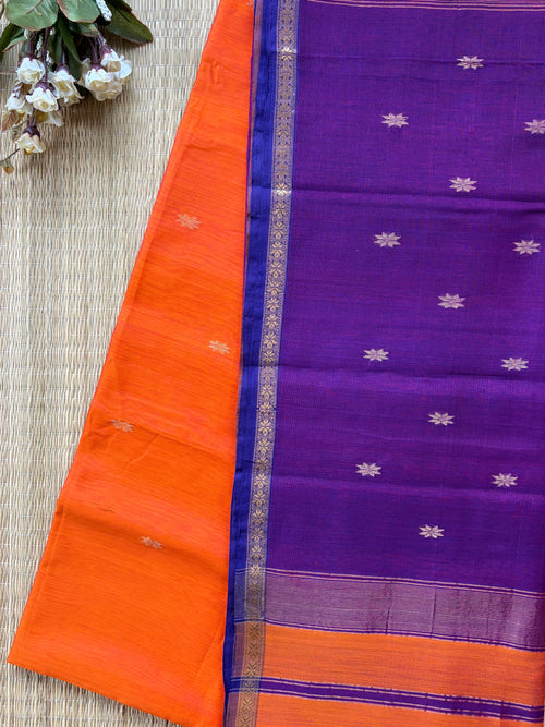 Chameli Orange Purple Maheshwari Handloom Saree