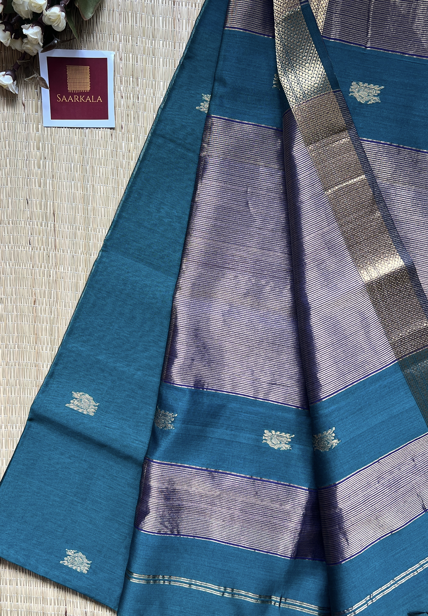 Morni Rama Green Maheshwari Handloom Silk Cotton Saree