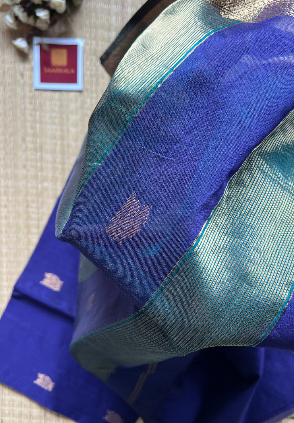 Morni Royal Blue Maheshwari Handloom Silk Cotton Saree