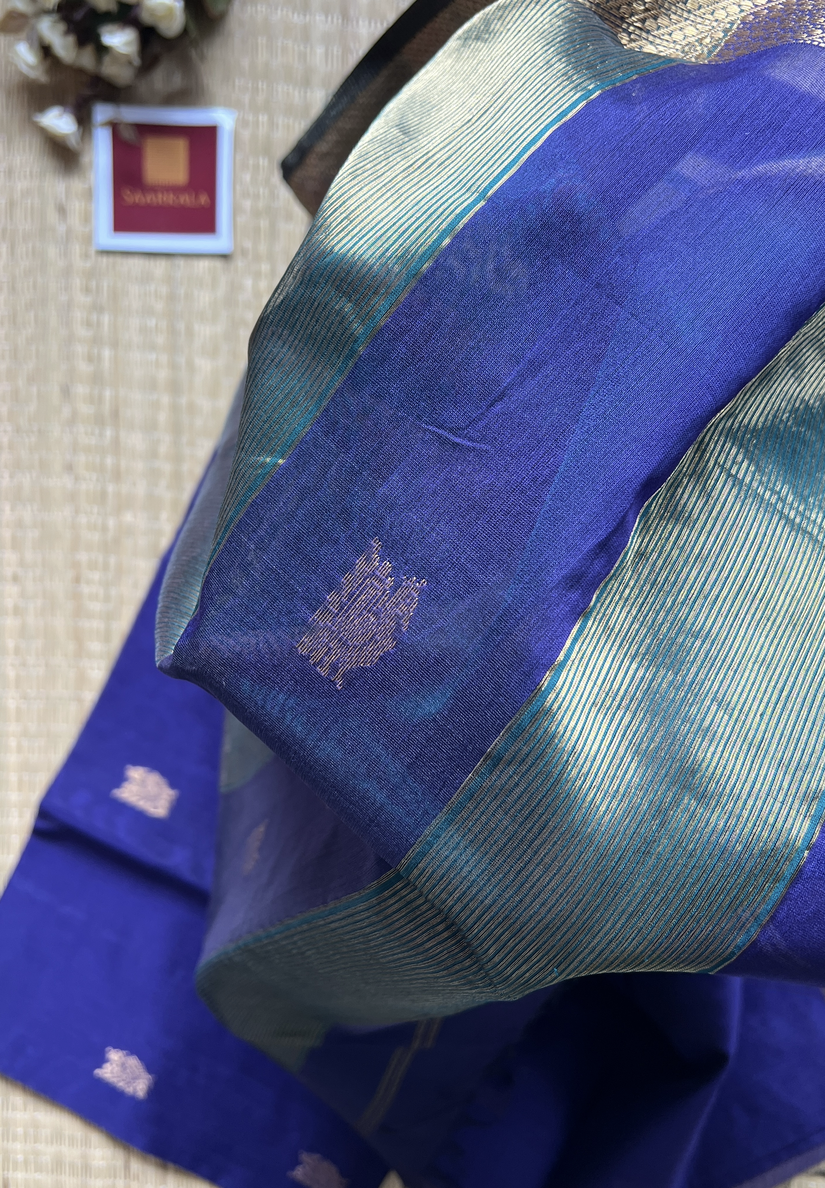 Morni Royal Blue Maheshwari Handloom Silk Cotton Saree