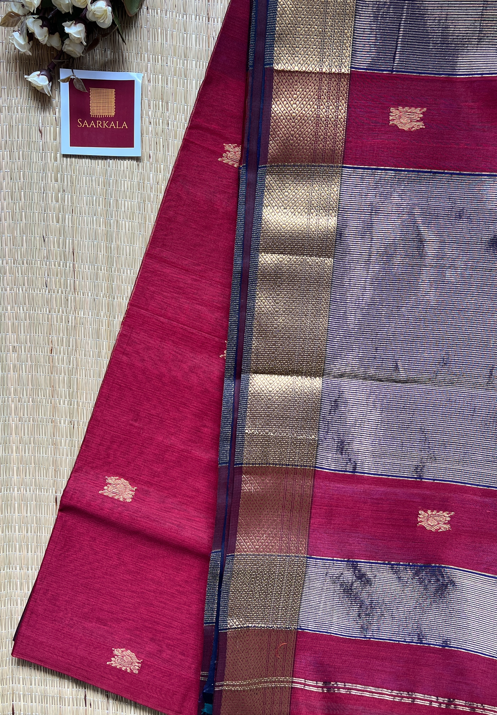 Morni Red Maheshwari Handloom Silk Cotton Saree