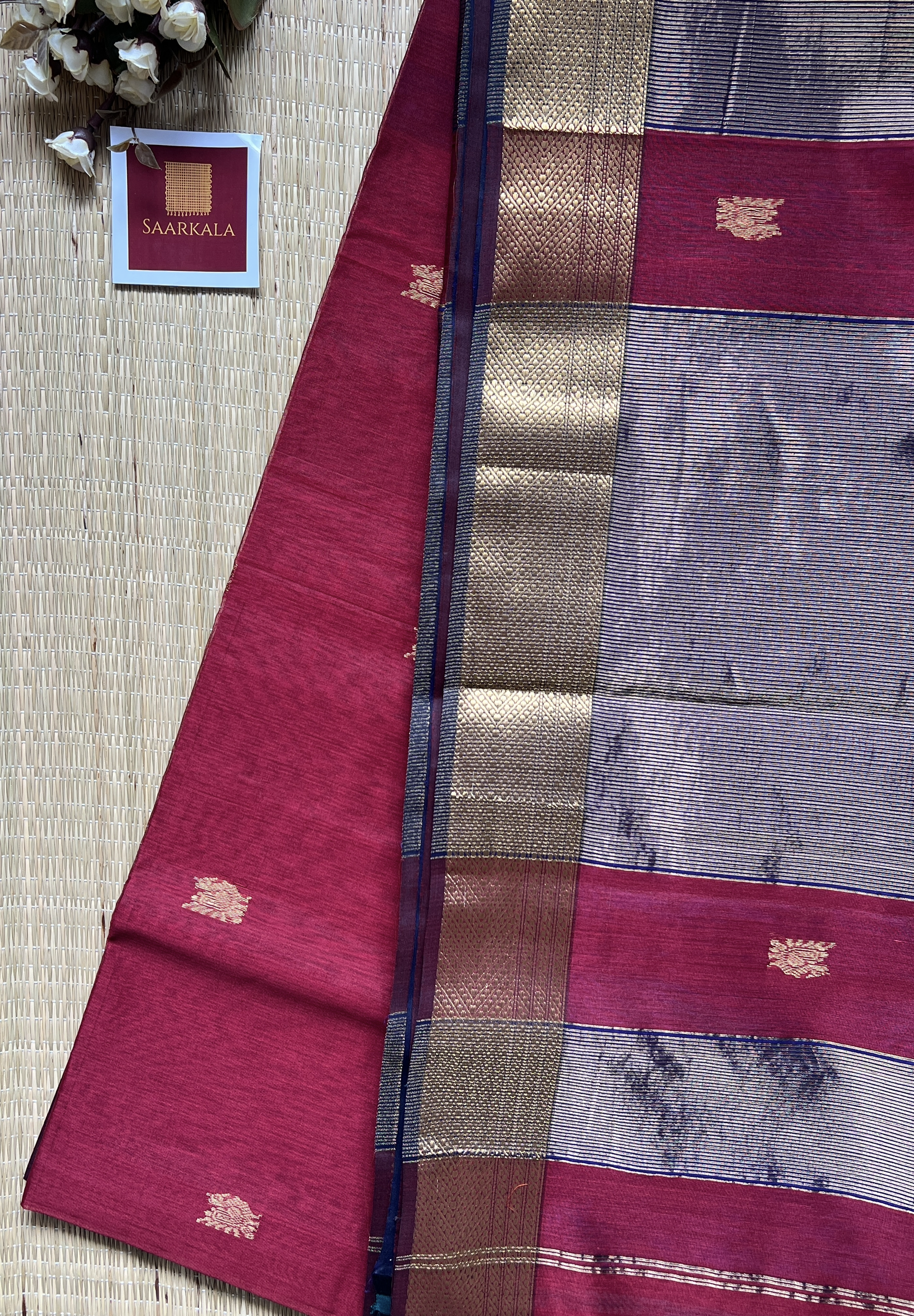 Morni Red Maheshwari Handloom Silk Cotton Saree