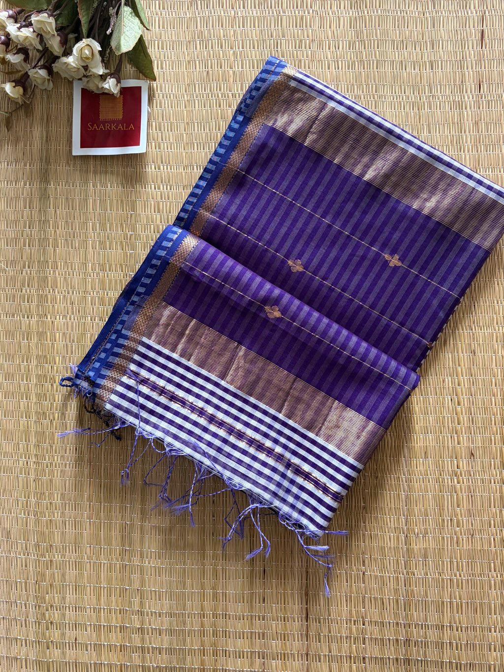 Gingham Lilac Purple Maheshwari Handloom Saree