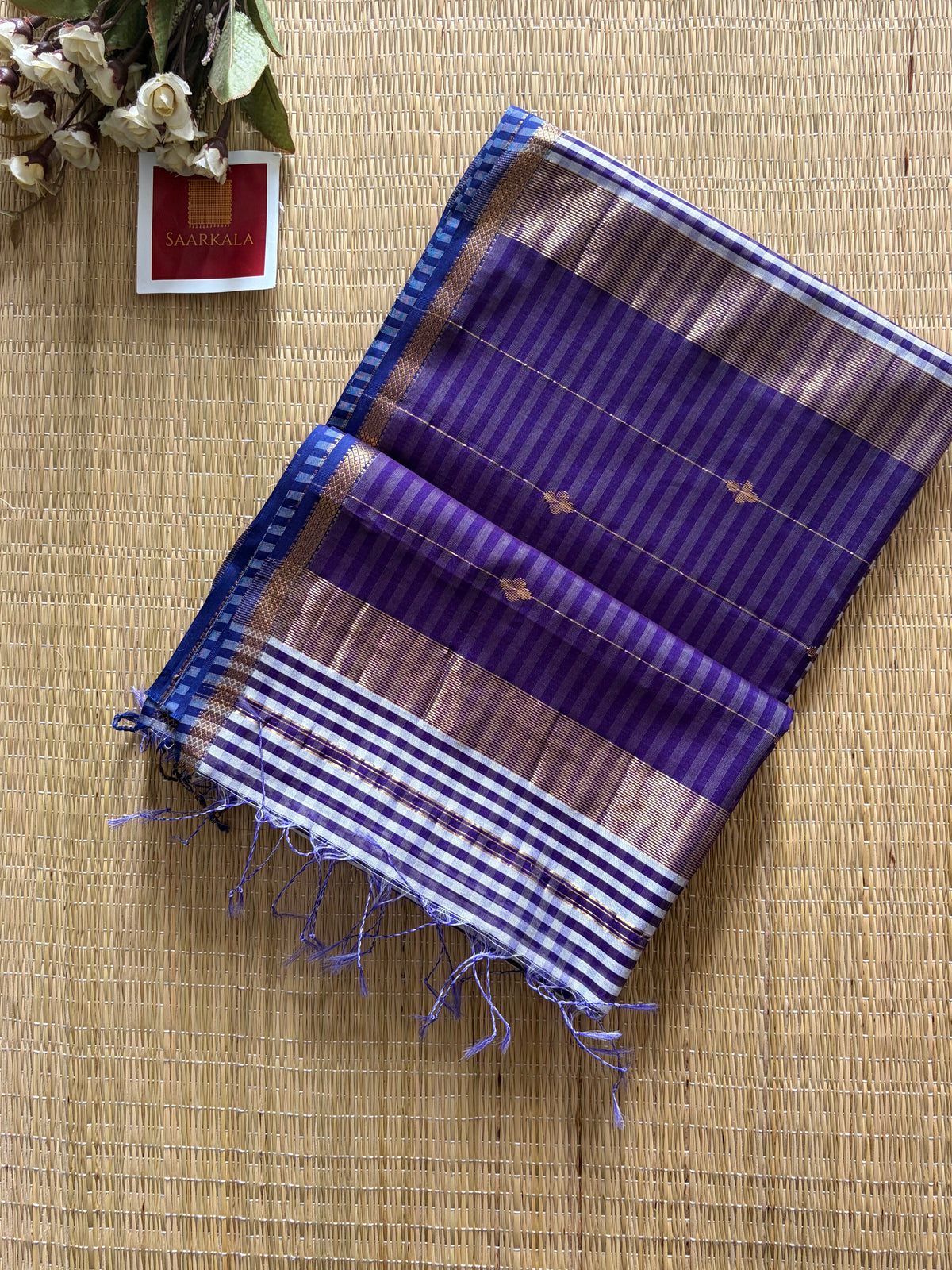 Gingham Lilac Purple Maheshwari Handloom Saree