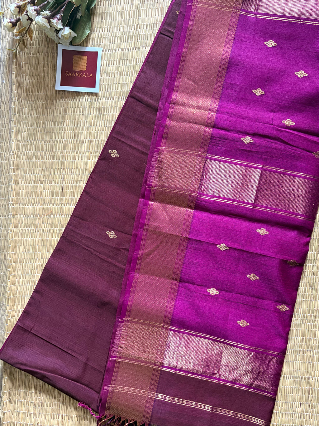 Diamond Deep wine and Magenta Maheshwari Handloom Saree