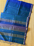 Blue Shaded Maheshwari Handwoven Saree with Gold Zari Border