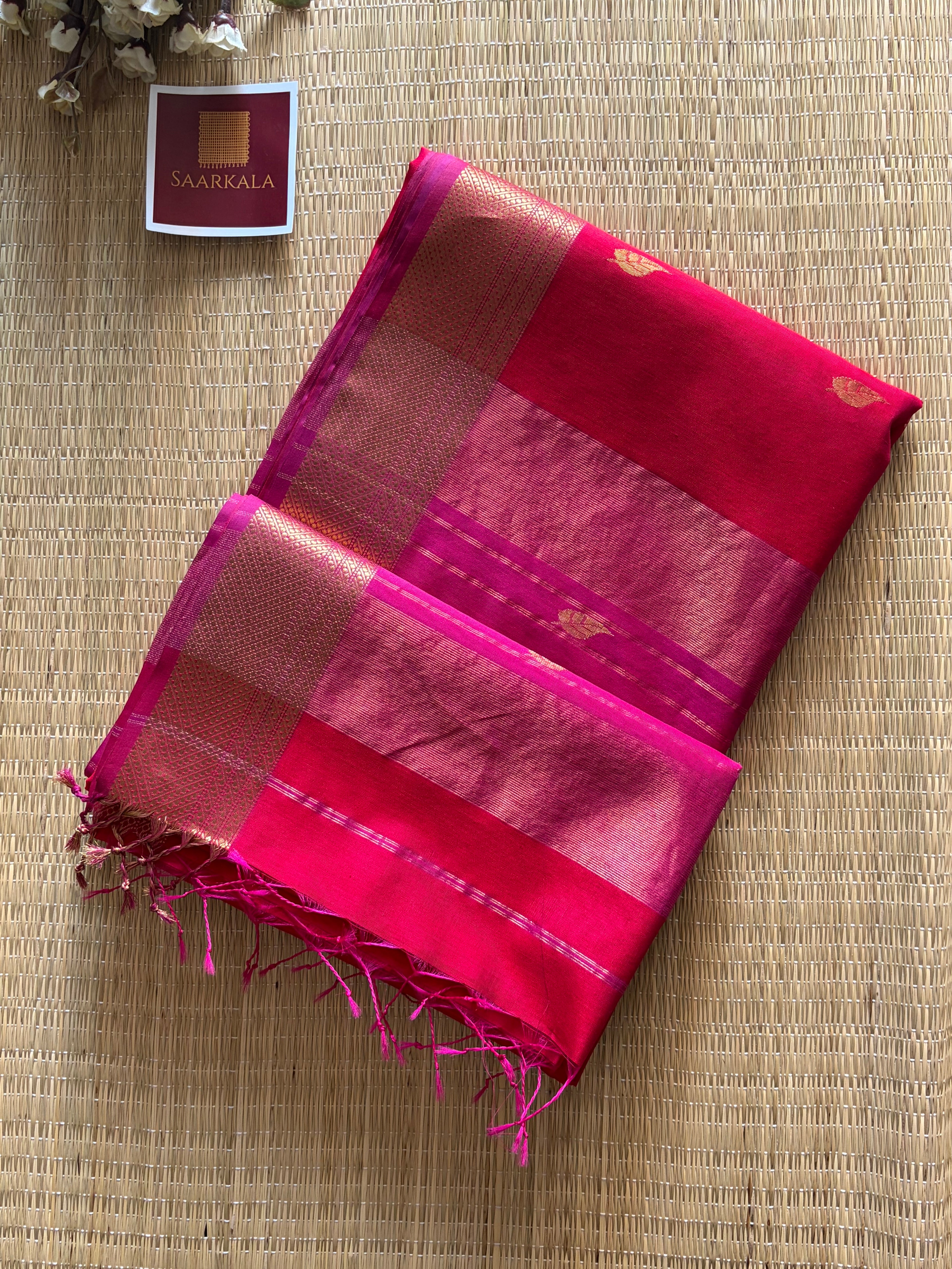 Patti Rani Pink Maheshwari silk and cotton Saree