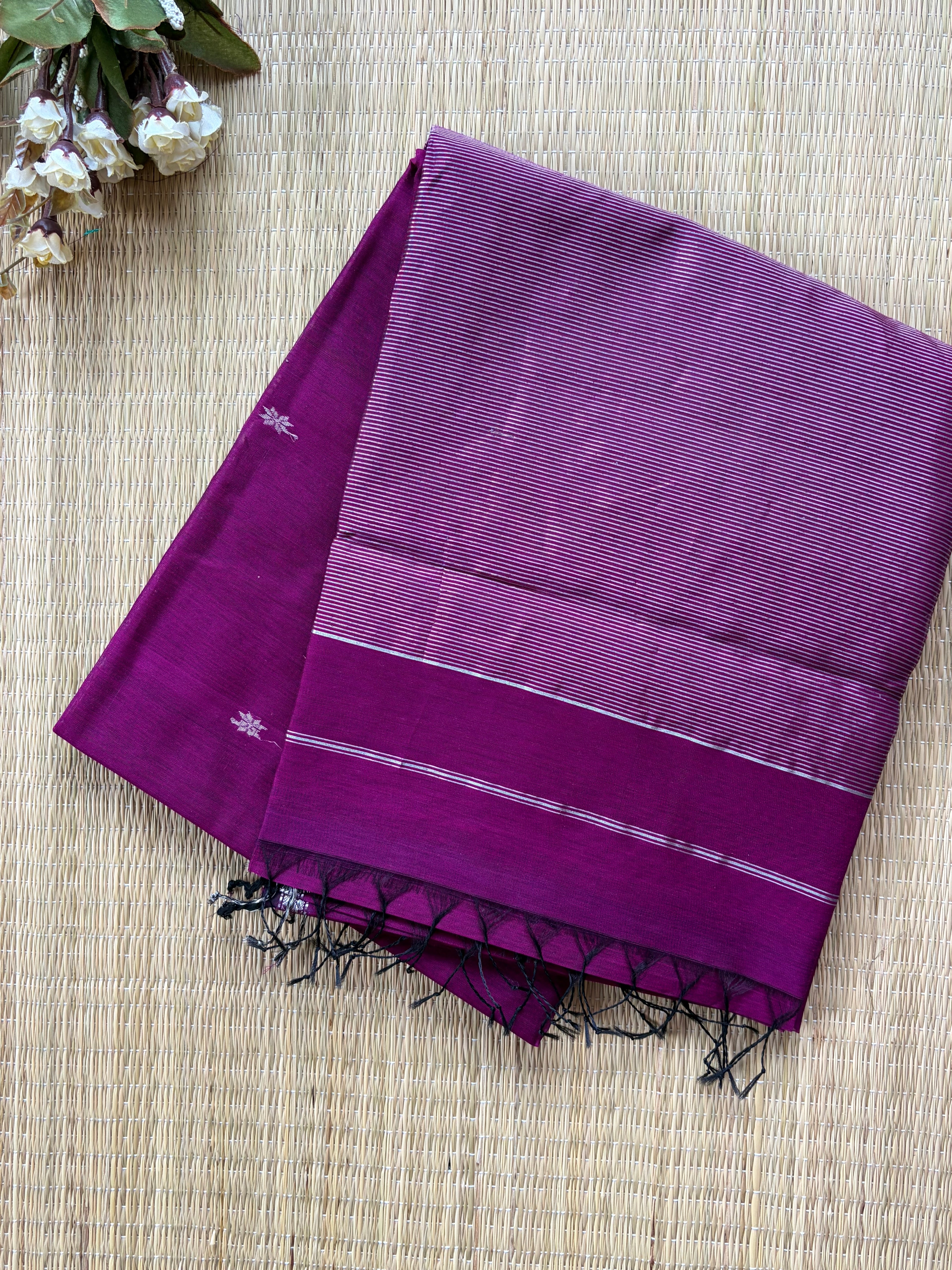 Chameli Silver Zari Purple Maheshwari Handloom Saree