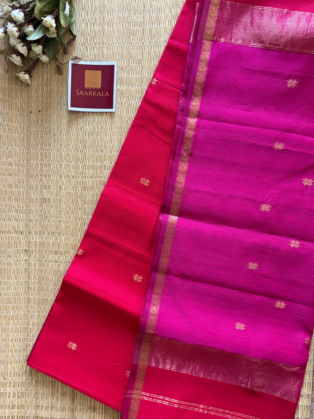 Gulabi Noor Chameli Maheshwari Handloom Saree