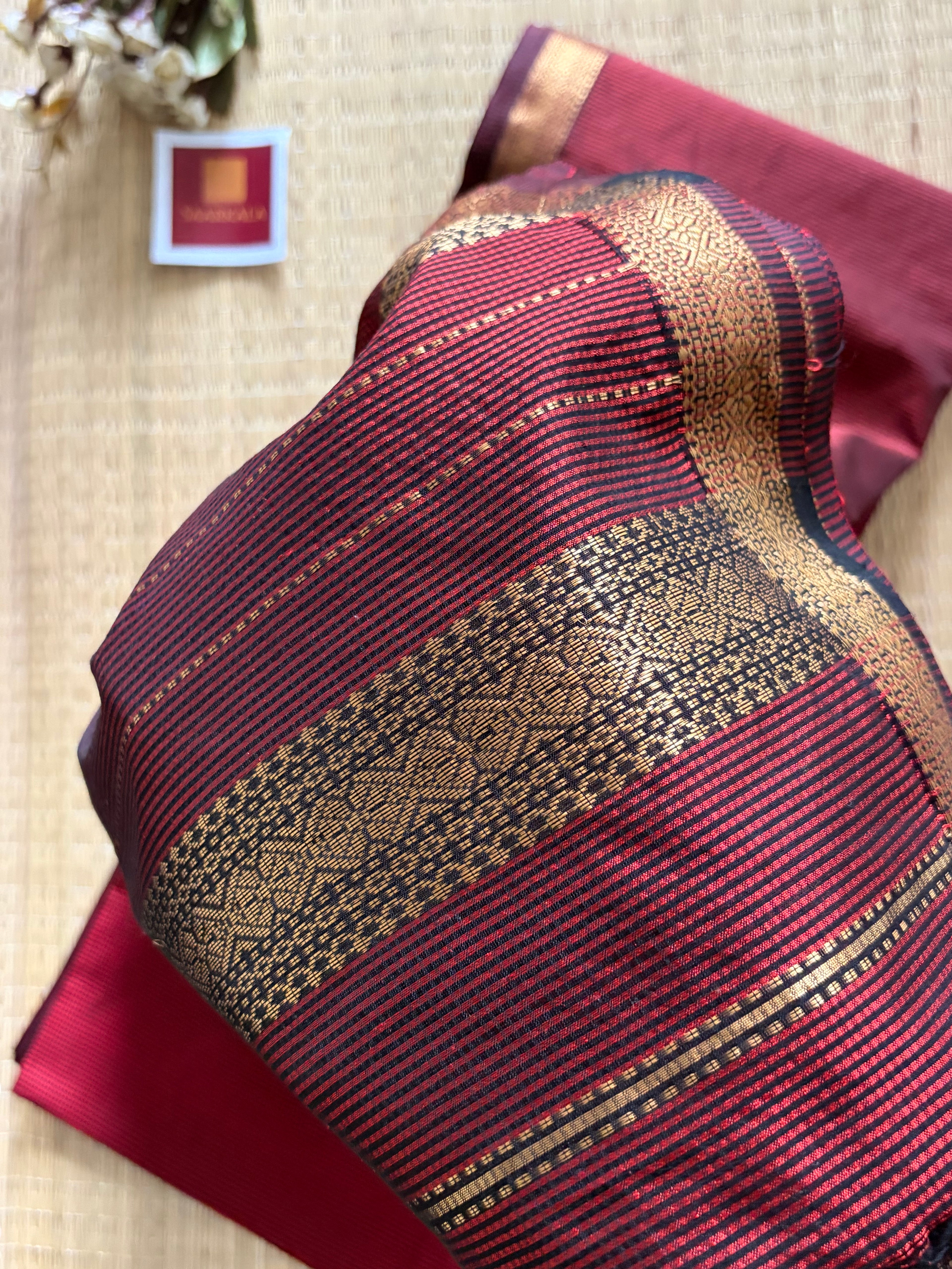 Garbh Reshmi Red Maheshwari Handloom Saree