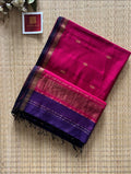 Purple Pink Maheshwari Handwoven Saree with Gold Zari Border