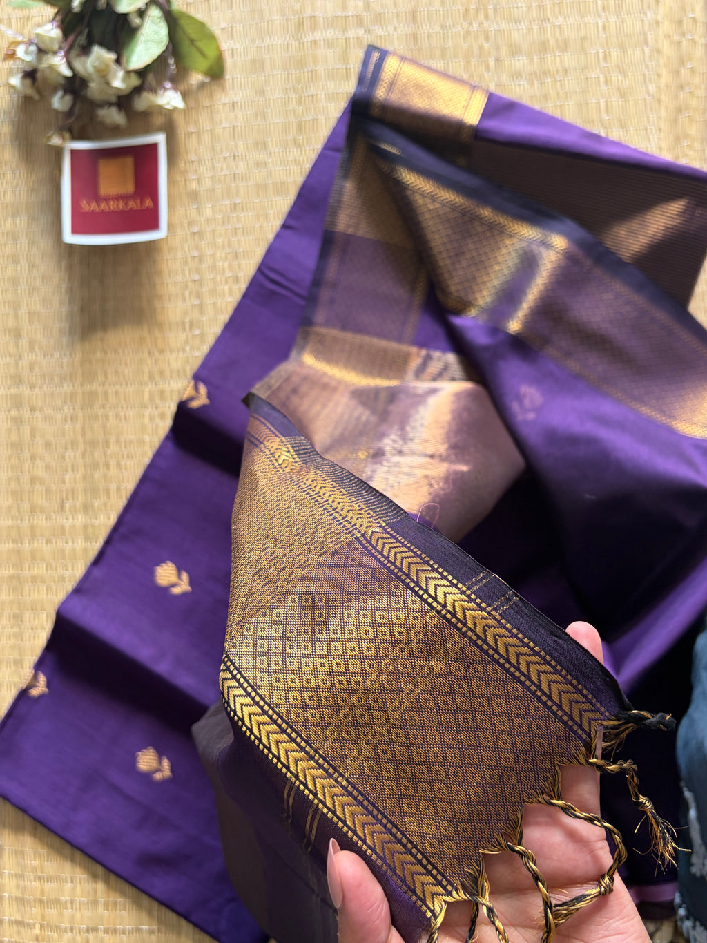 Violet Lotus Maheshwari silk and cotton Lotus Butta Saree