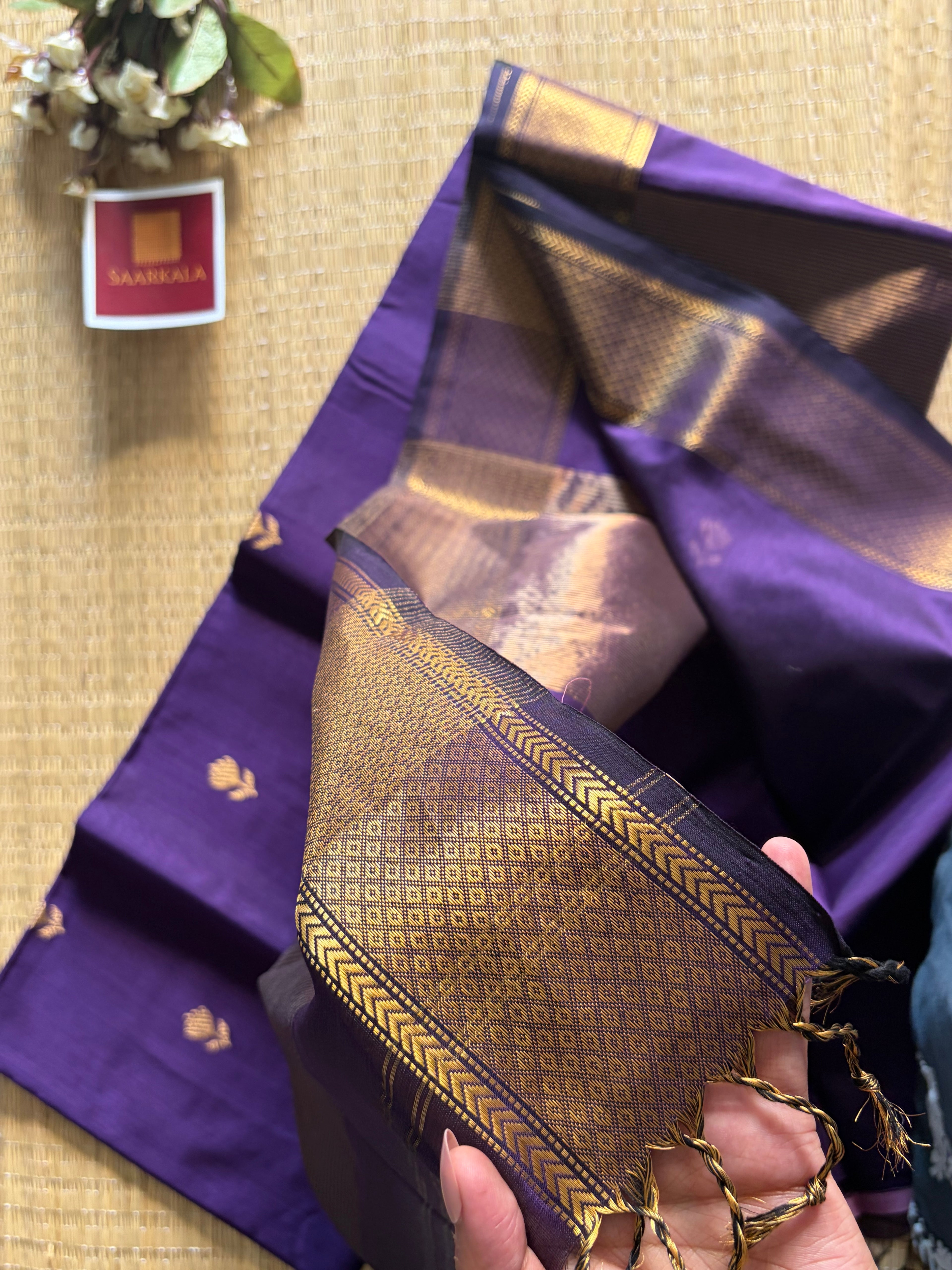 Violet Lotus Maheshwari silk and cotton Lotus Butta Saree
