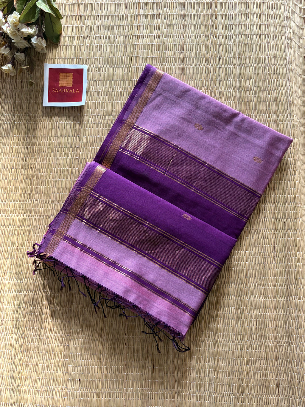 Malayi Lilac Light Purple Maheshwari Handwoven Saree