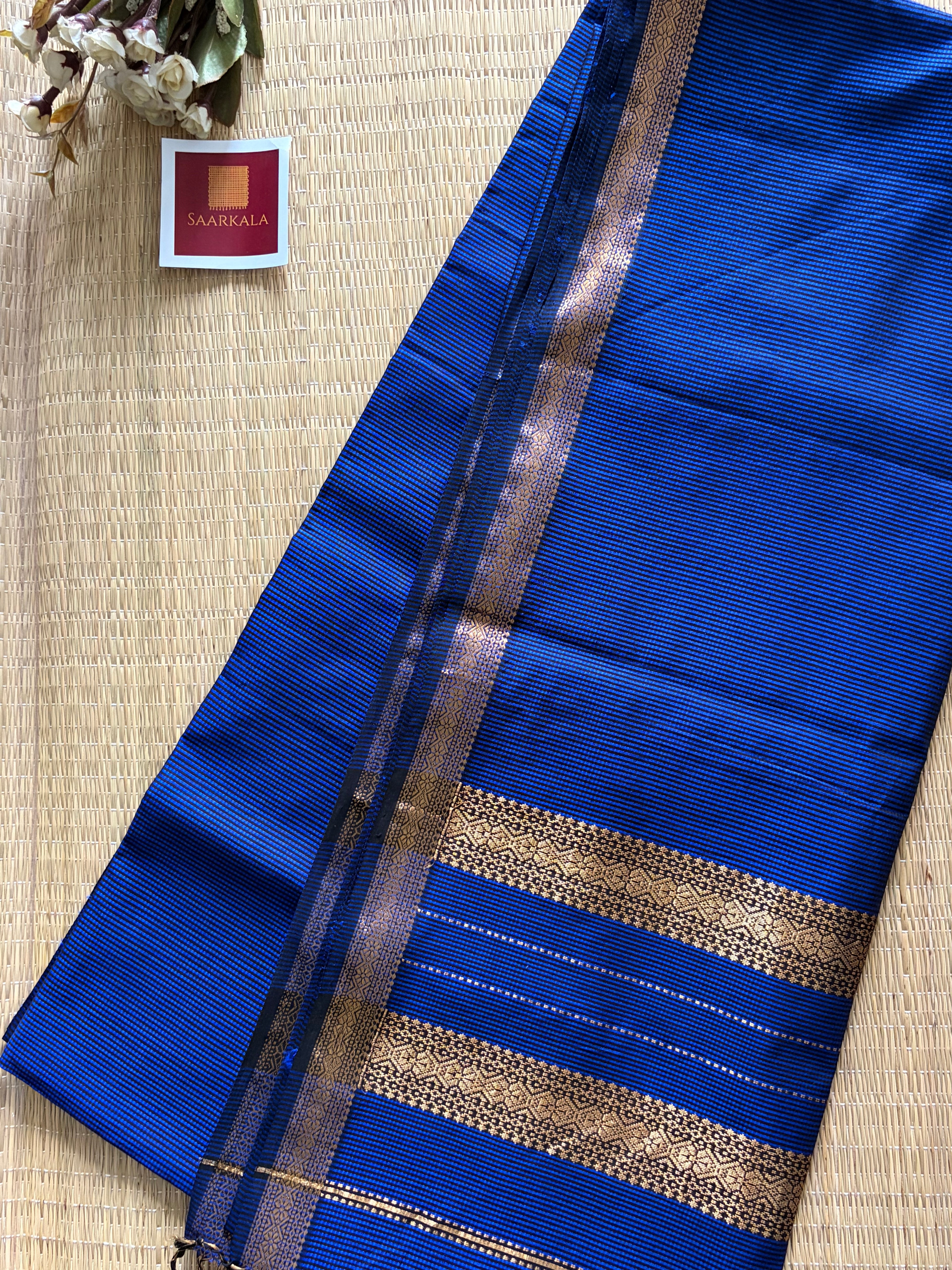 Garbh Reshmi Blue Maheshwari Handloom Saree