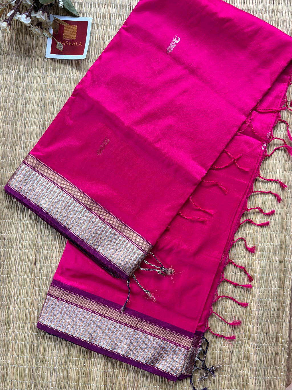 Hot Pink Pure Silk Maheshwari Handloom Saree