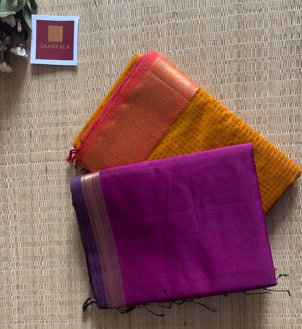 Magenta  & Mustard Handloom Saree Combo Set of 2