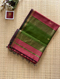 Gajri Green Maheshwari Handwoven Saree with Gold Zari Border
