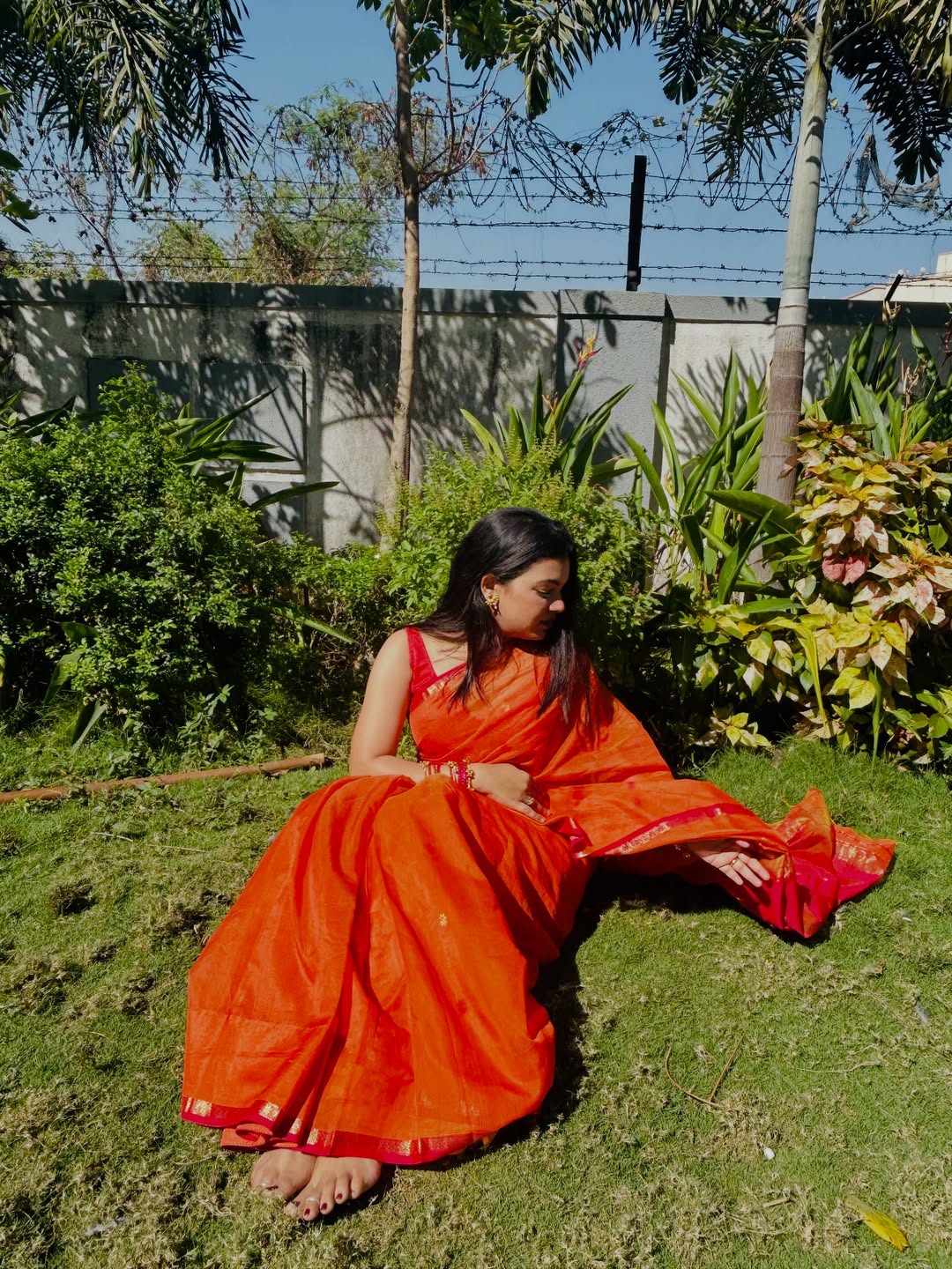Sayali Orange Pink Chameli Maheshwari Handloom Saree