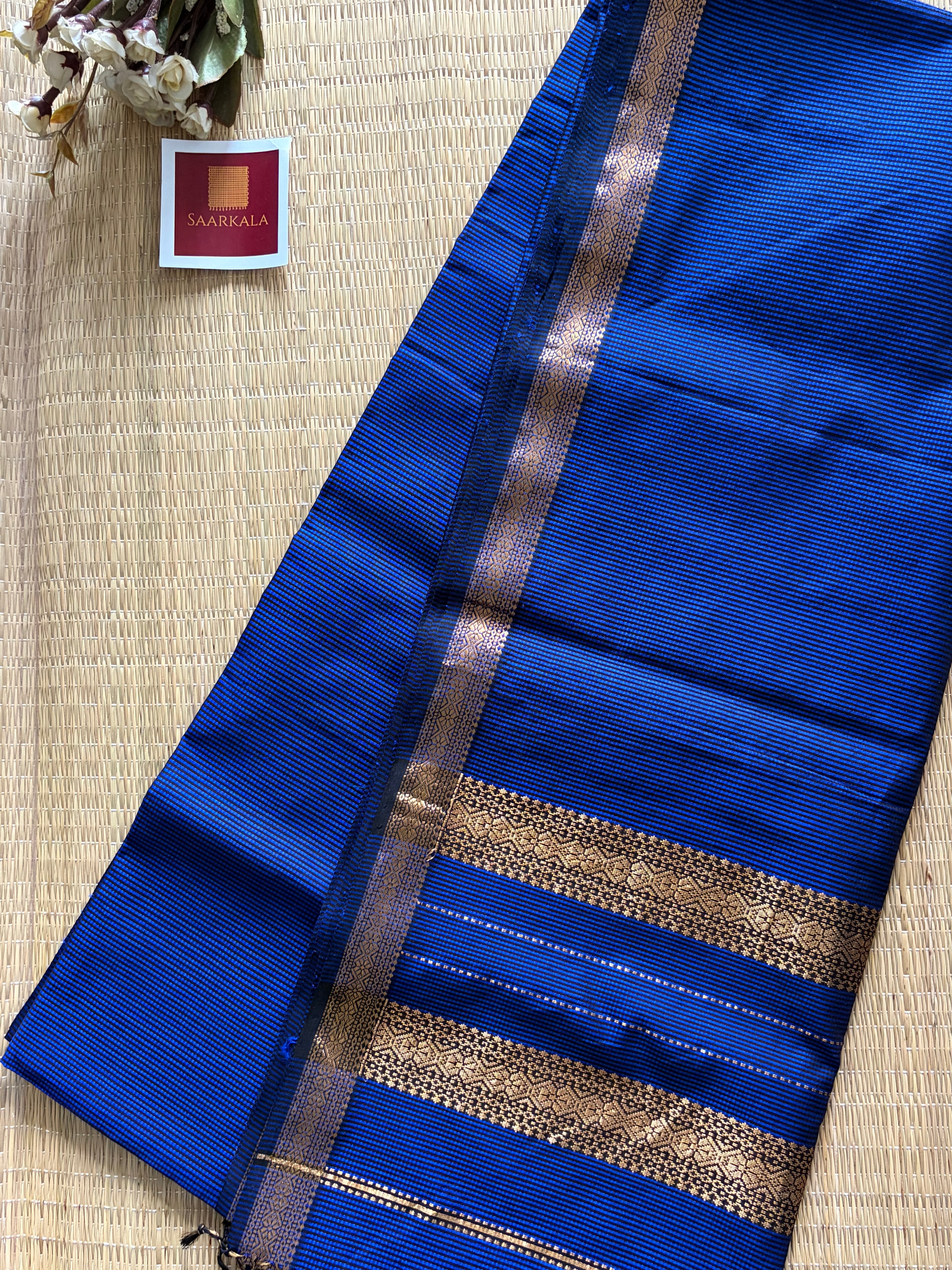 Garbh Reshmi Blue Maheshwari Handloom Saree
