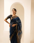 Lotus Rama Blue Maheshwari Handloom Saree