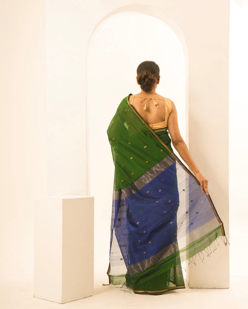 Chameli Blue Green Maheshwari Handloom Saree