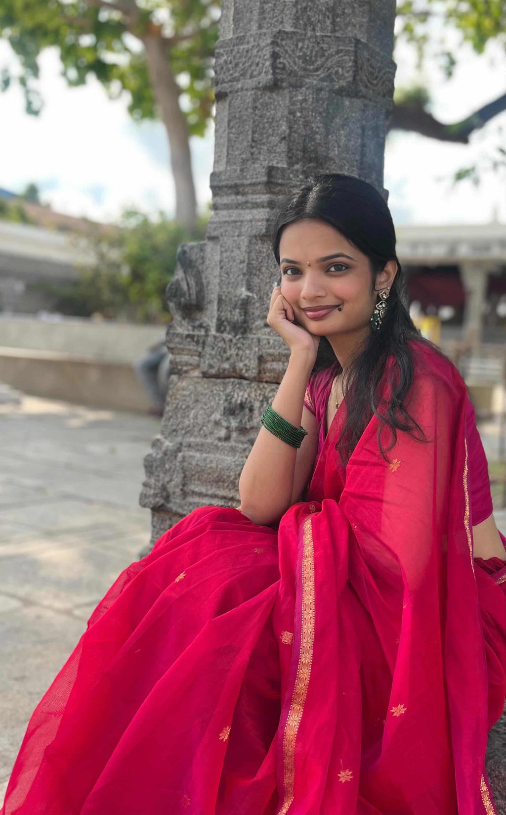 Harshini Gulabi Noor Maheshwari Handloom Saree