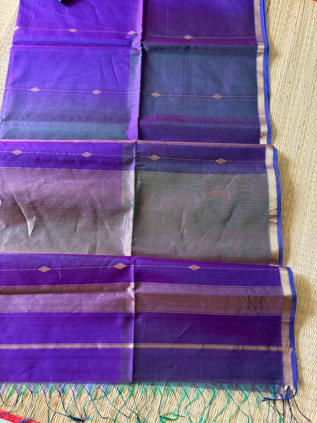 Purple Shaded Silk & Cotton Maheshwari Handwoven Saree