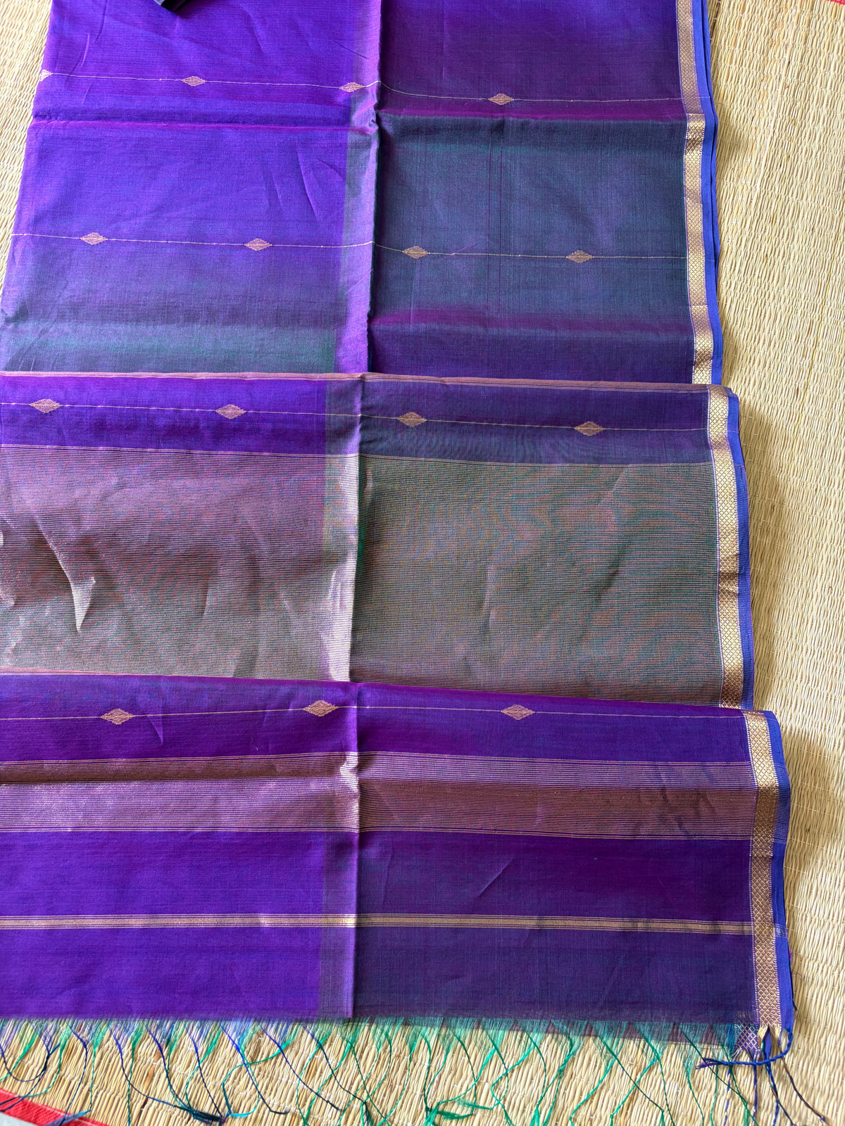 Purple Shaded Silk & Cotton Maheshwari Handwoven Saree