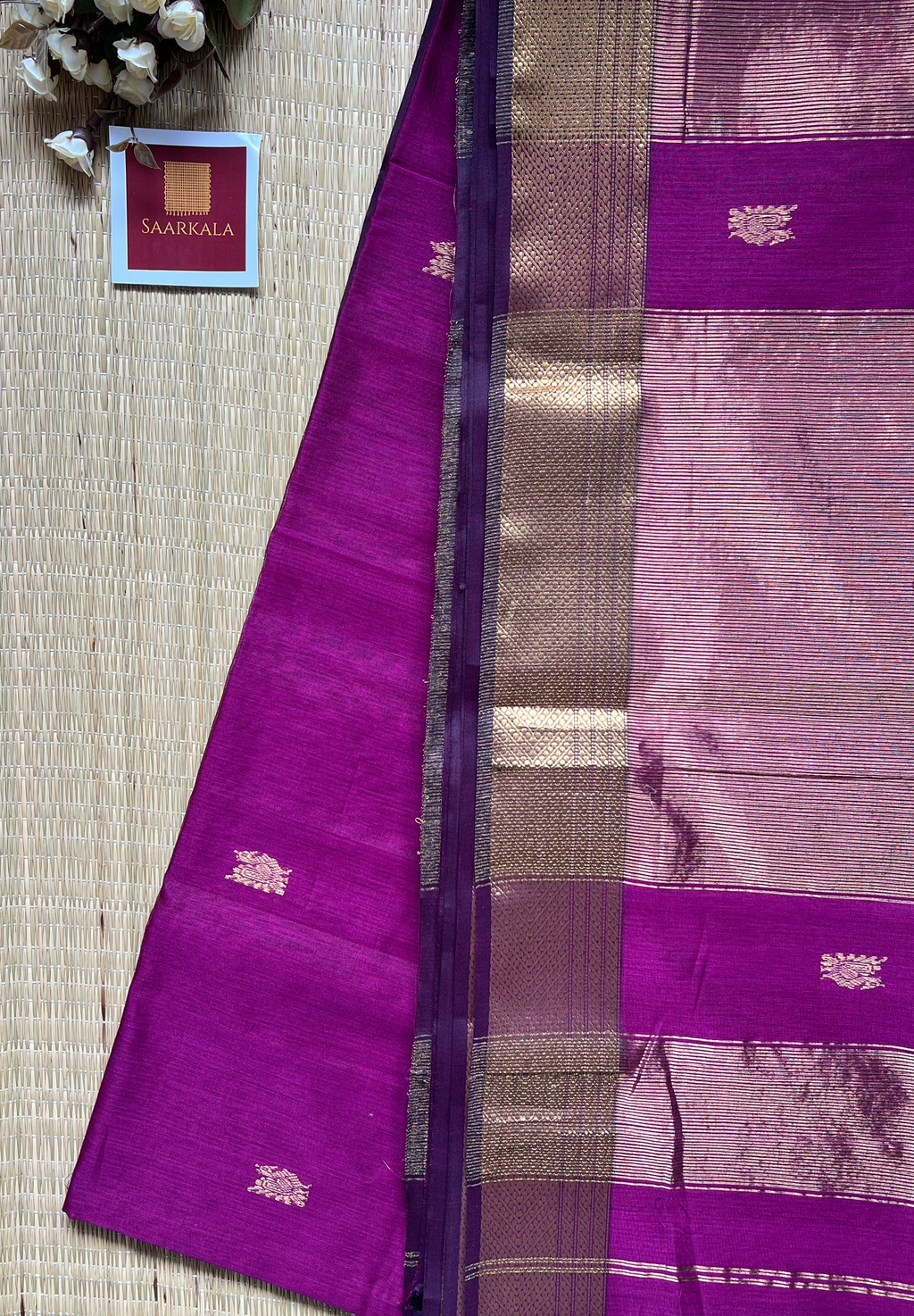 Morni Magenta Pink Maheshwari Handloom Silk Cotton Saree