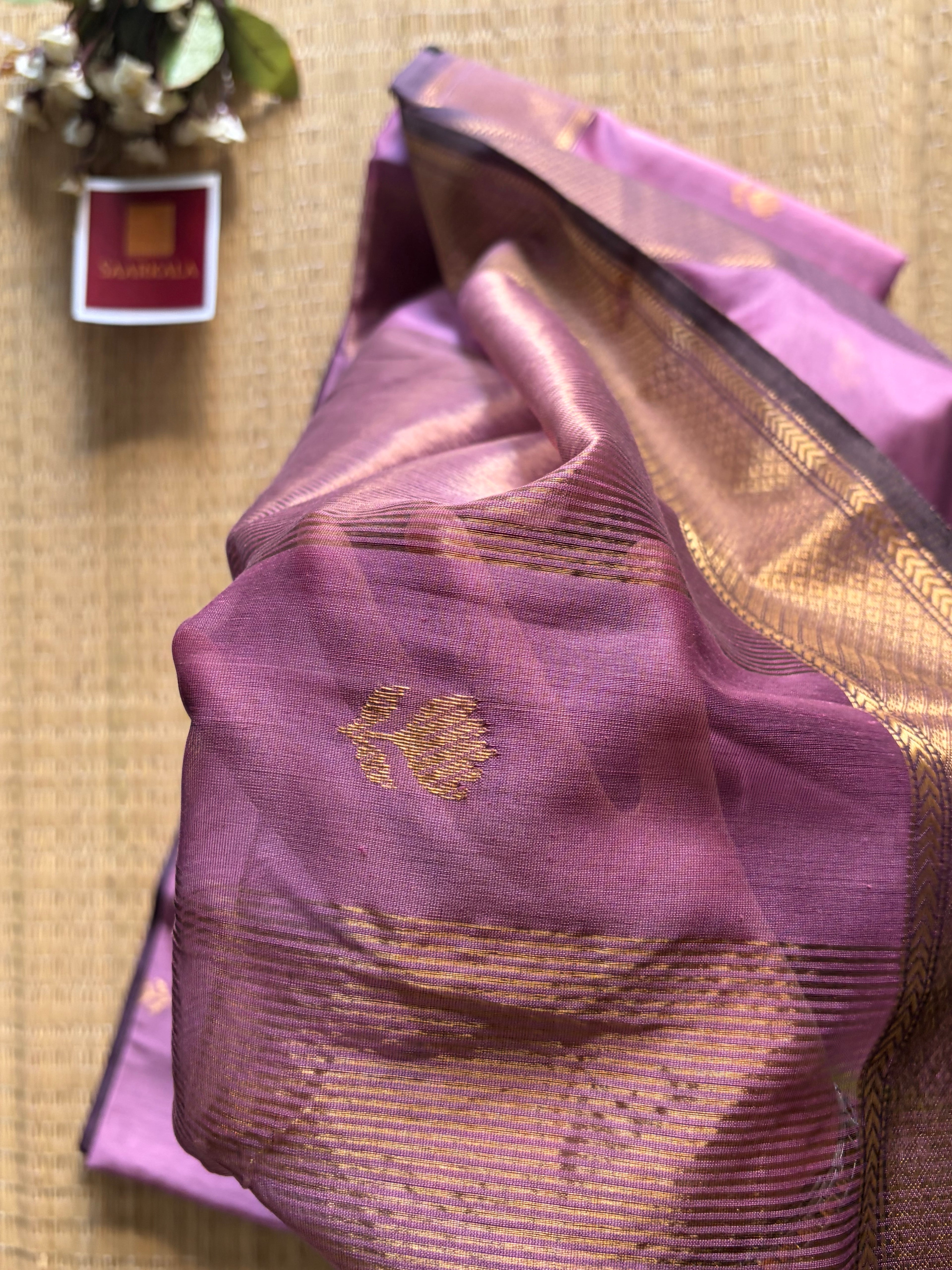 Mauve Dasty Purple Maheshwari silk and cotton Lotus Butta Saree