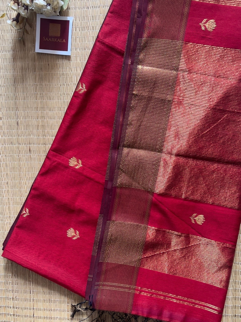 Maroon Lotus Maheshwari silk and cotton Saree