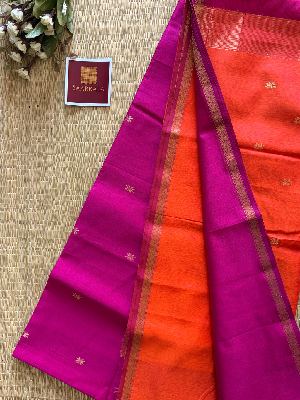 Magenta Pink Rani Maheshwari Handloom Silk Cotton Saree