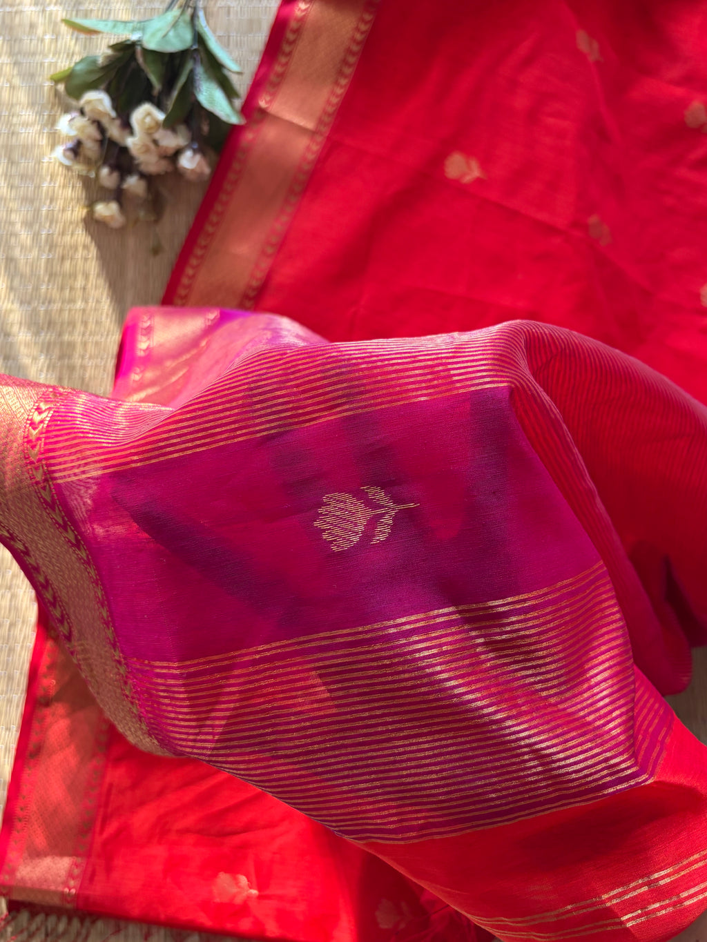Lotus Rust Magenta Pallu Maheshwari Handwoven Saree
