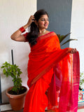 Karvath Orange Pink Maheshwari Handloom Saree