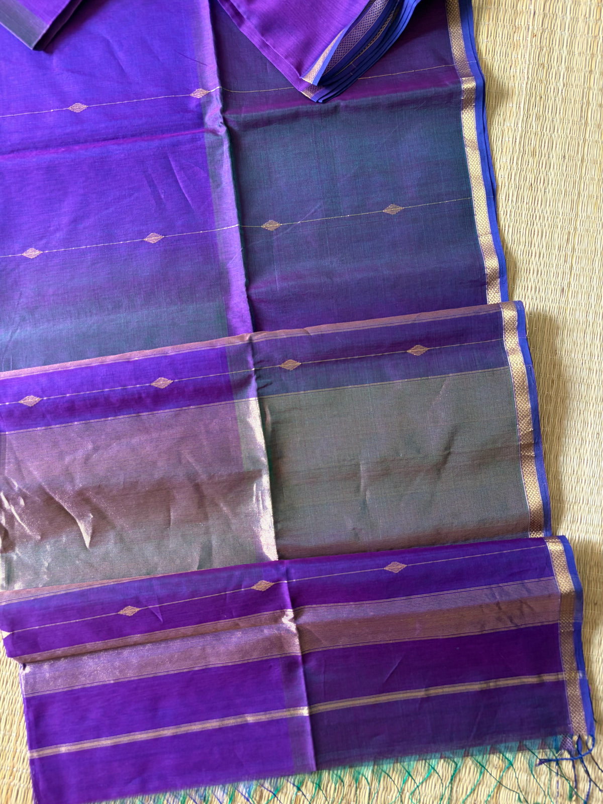 Purple Shaded Silk & Cotton Maheshwari Handwoven Saree