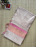 Beige Pure Silk Pink Maheshwari Handloom Saree
