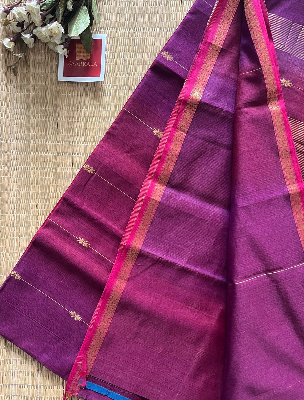 Dual Shaded Pink Purple Maheshwari Handwoven Saree with Gold Zari Border
